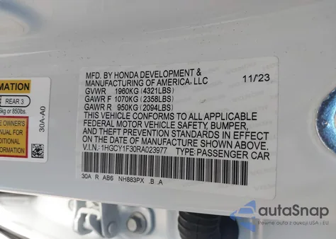 2024 Honda Accord Ex из США, поврежденный, VIN 1HGCY1F30RA023977